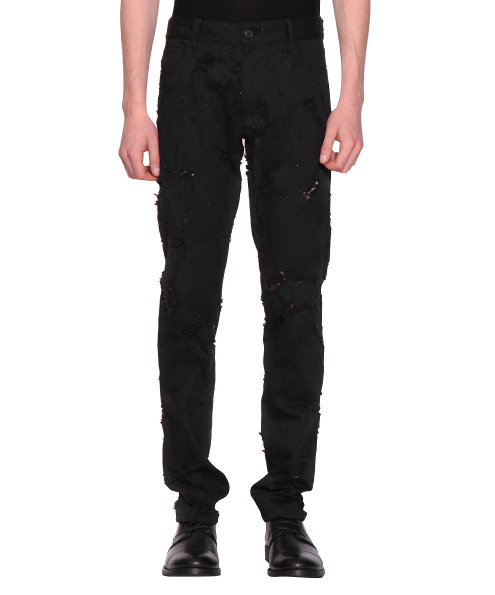 ANN DEMEULEMEESTER DETROYED COTTON TROUSERS,10616151