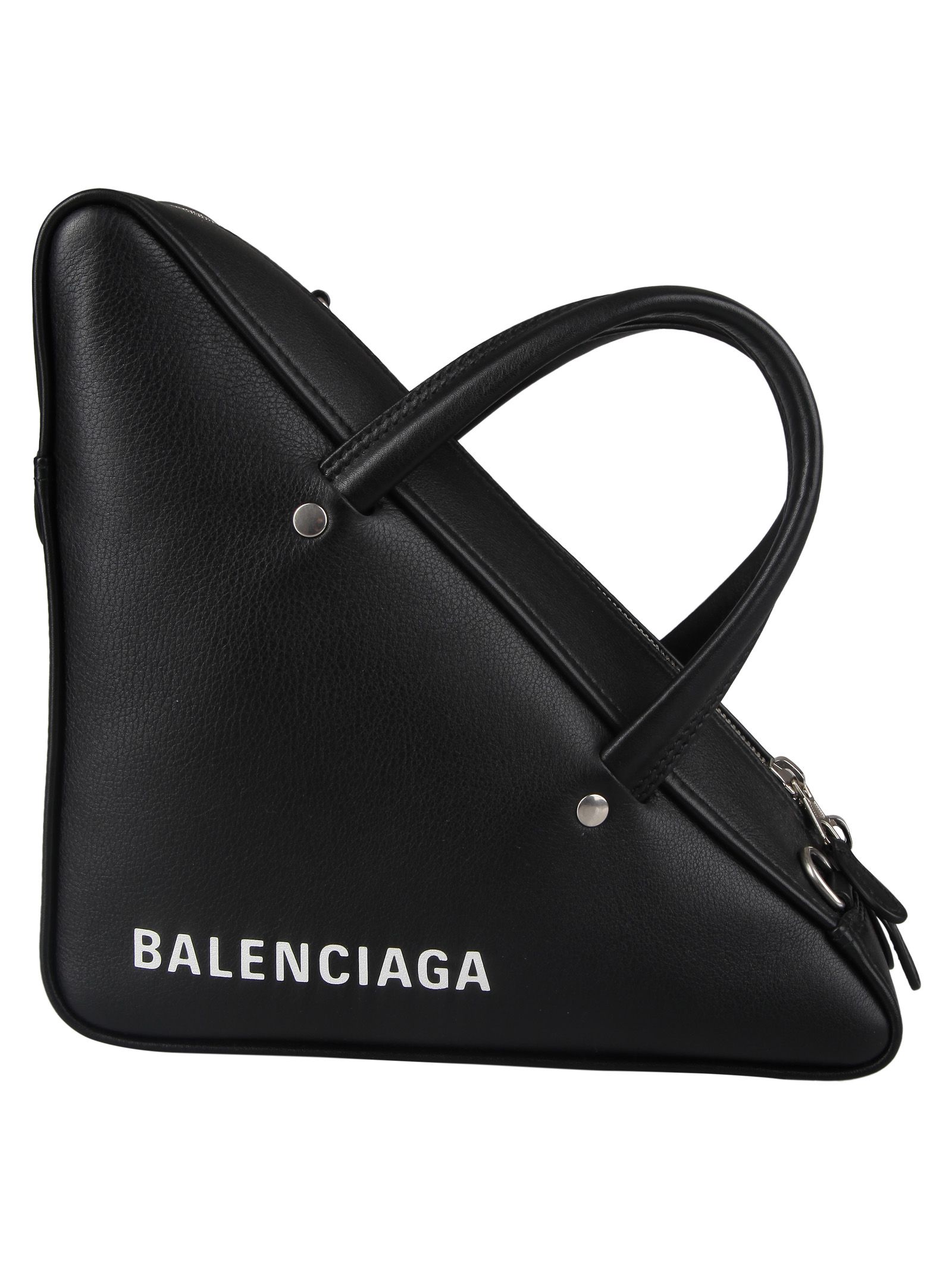 balenciaga black leather triangular grab bag