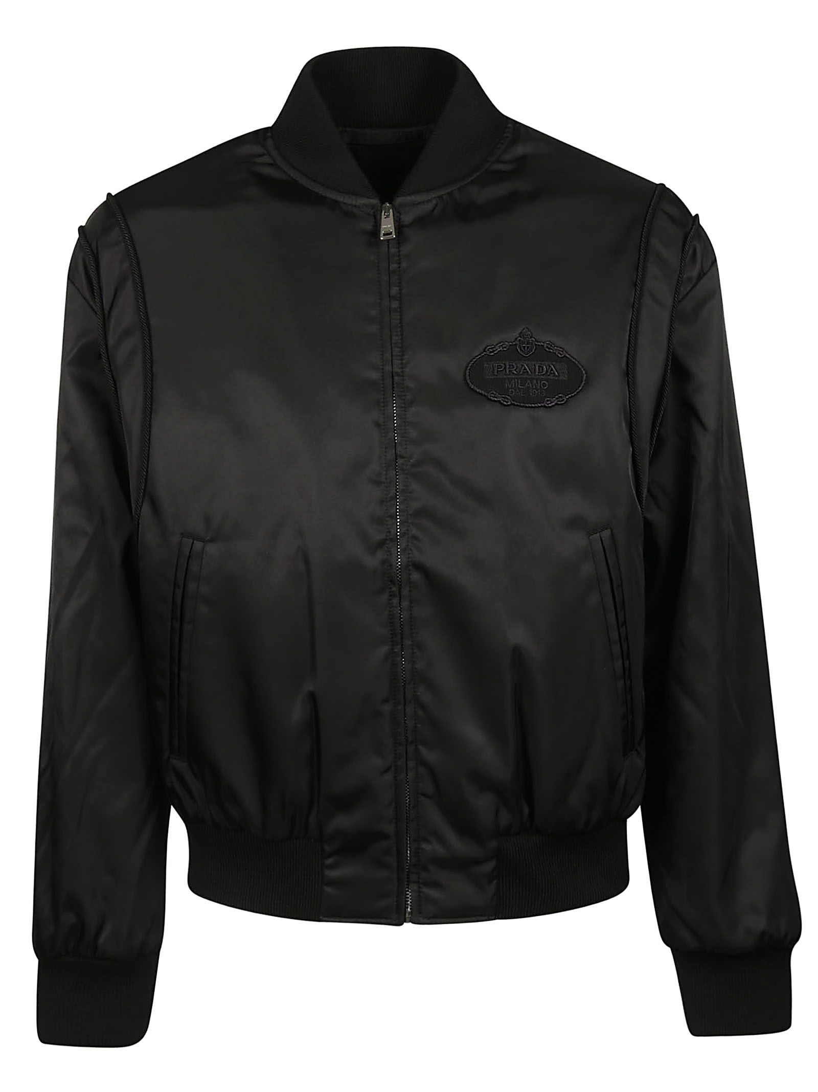 Prada Logo-Embroidered Bomber Jacket In Black | ModeSens