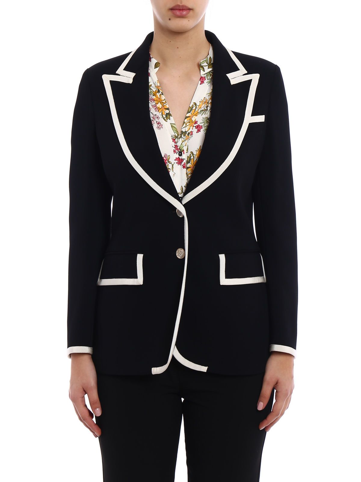 Gucci - Gucci Contrast Trim Single Breasted Jacket - Blk/gardenia/ivory ...