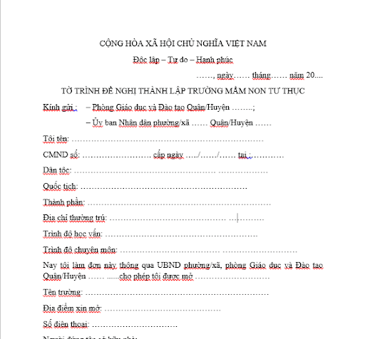 Hãy xem hình ảnh liên quan đến đơn đề nghị thành lập trường mầm non tư thục để tìm hiểu những lợi ích và cơ hội tuyệt vời khi làm việc tại một trường học tự quản, đặc biệt là nếu bạn muốn tự tạo ra một sự nghiệp trong lĩnh vực giáo dục.