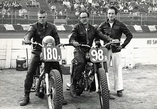 Norm McDonald, Ray Lee, and Ken Johnson with motorcycles circa 1960s