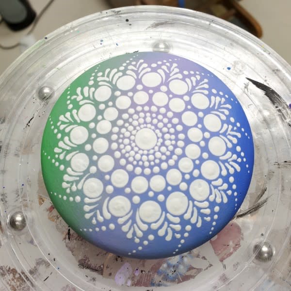 blue and green blend on mandala stone