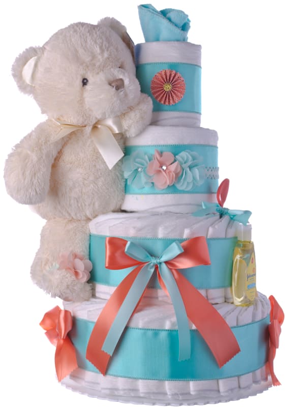 Springtime Bear Baby Diaper Cake for Girls