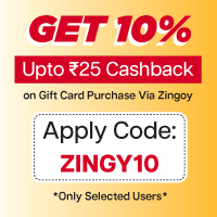 Get 10% Upto Rs 25 Cashback on Gift Card Purchased Via Zingoy
