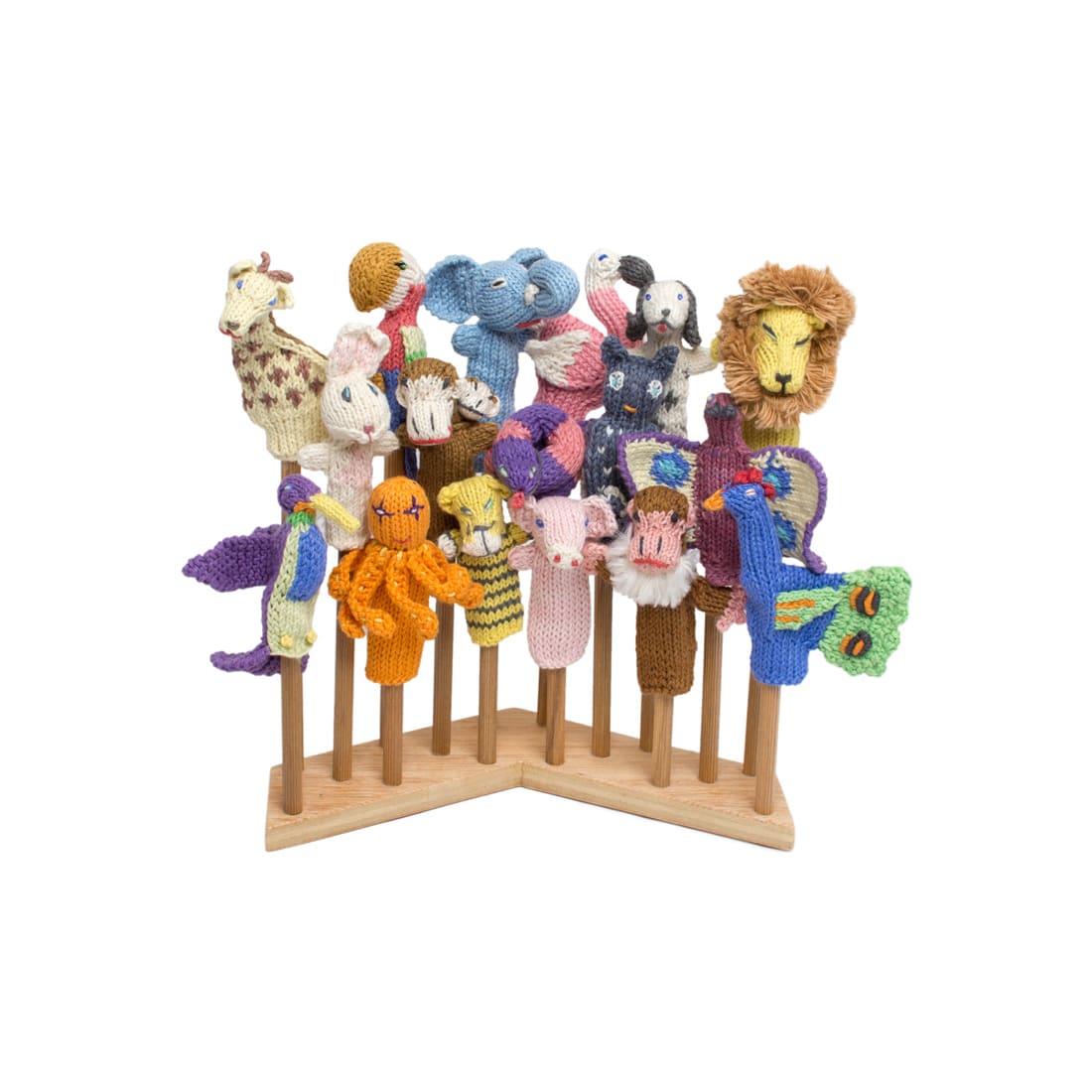 Fair Trade V Puppet Rack (17) 9" W x 8" H Finger Puppet Display by Lucuma Designs