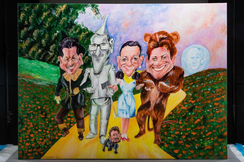 A painting of the Senate cross bench after the 2016 election depicting politicians as characters from the Wizard of Oz.