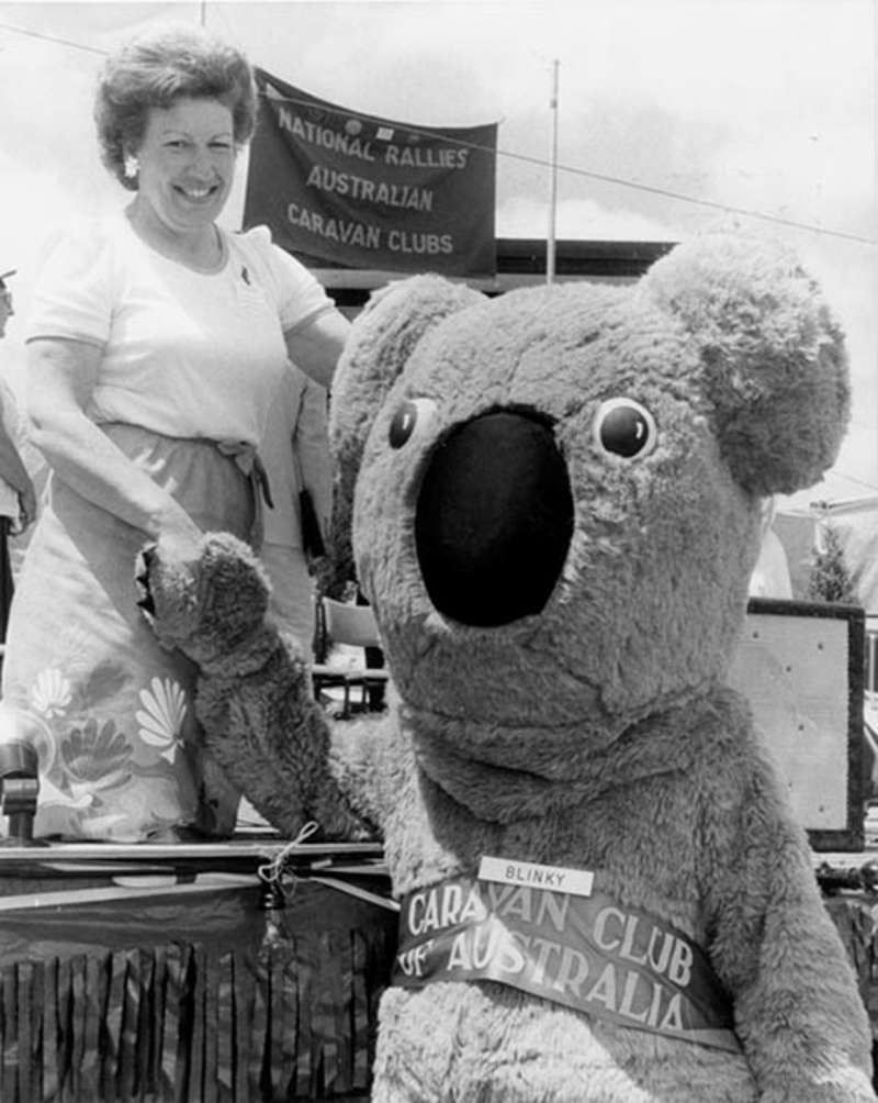 Senator Margaret Reid meets ‘Blinky’ at one of her many public engagements, 1983.