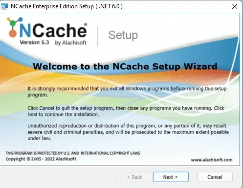 NCache Windows Installation Welcome screen