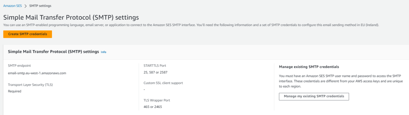 AWS Simple Email Service SMTP settings
