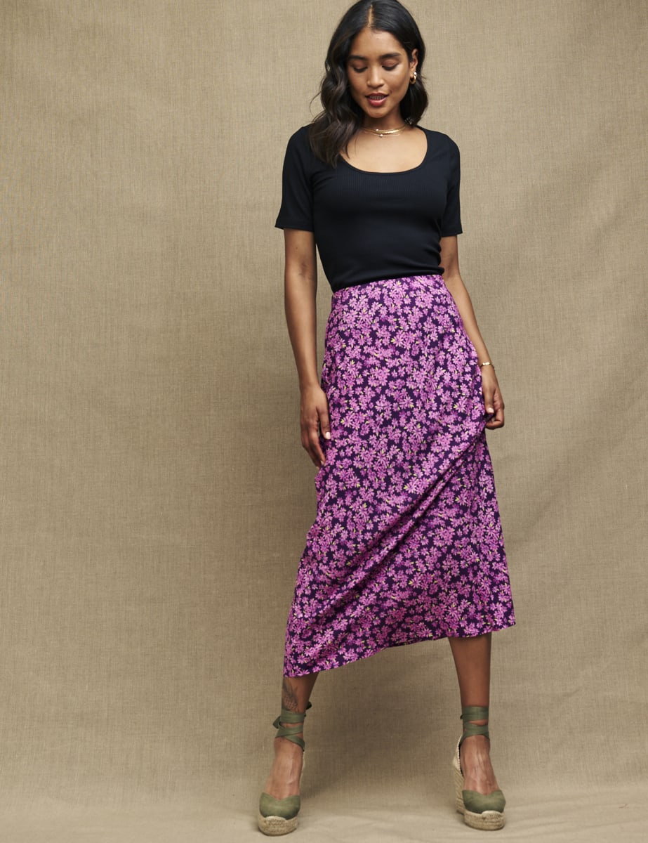 Purple Floral Mila Midi Skirt
