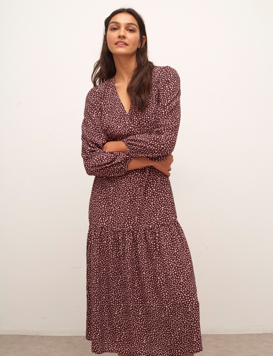 Pink and Purple Ditsy Florence Midi Dress