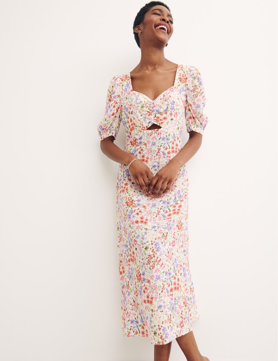 Floral Square Neck Midi Waisted Dress, Nobody's Child