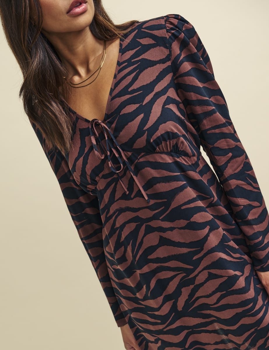 Tiger Print Long Sleeve Lily Mini Dress | Nobody's Child