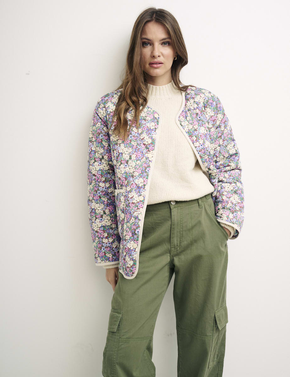 Floral Rena Collarless Quilted Jacket