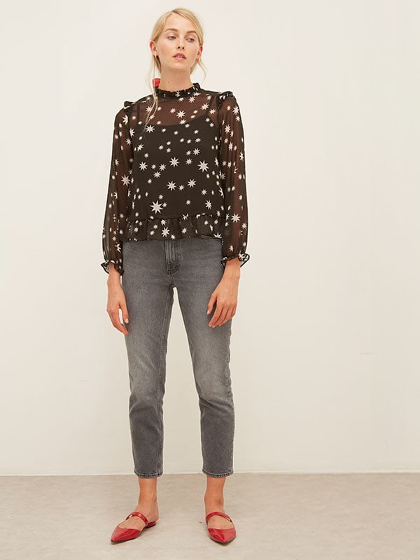 REPREVE Black and White Scatter Star Gia Smock Top