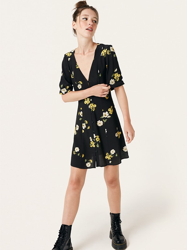 Black and Yellow Floral Giana Mini Dress