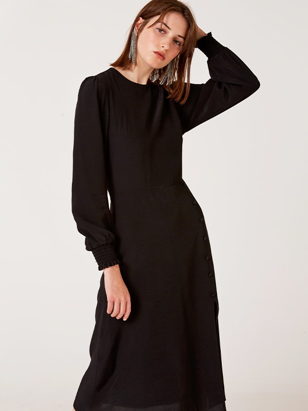 Black Georgie Midi Dress