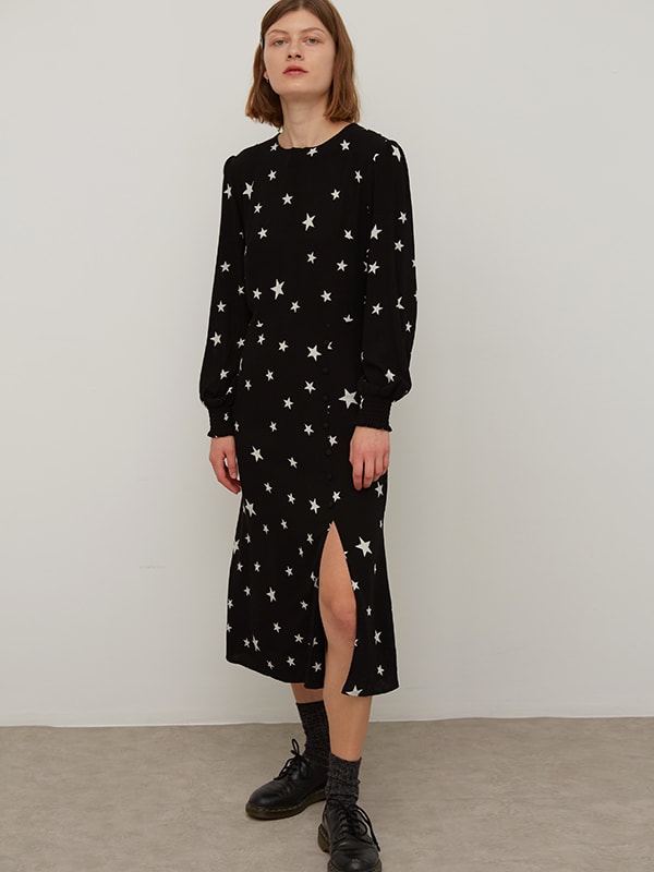 Lenzing™ EcoVero™ Black and White Star Georgie Midi Dress