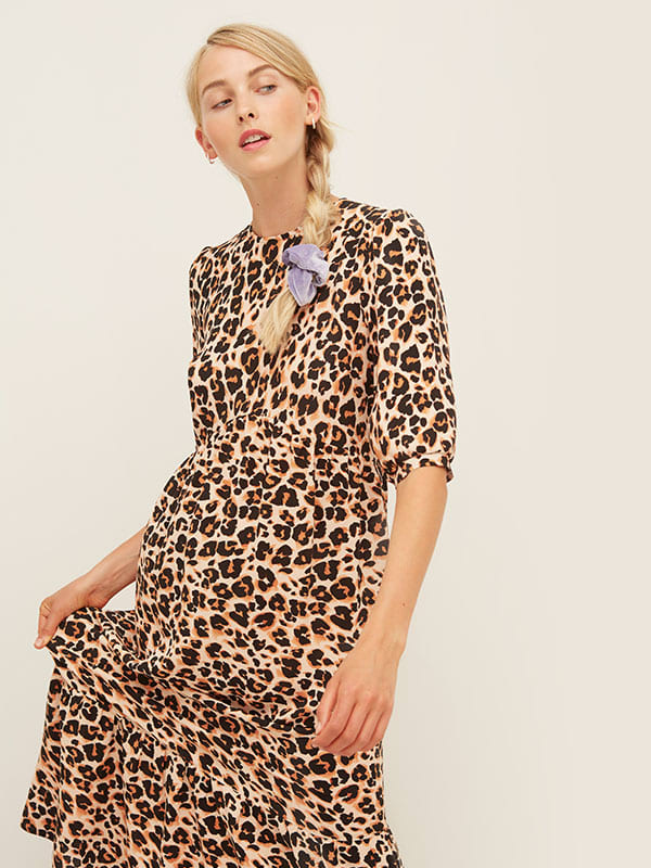 LENZING™ ECOVERO™ Cream Leopard Rachel Babydoll Midi Dress