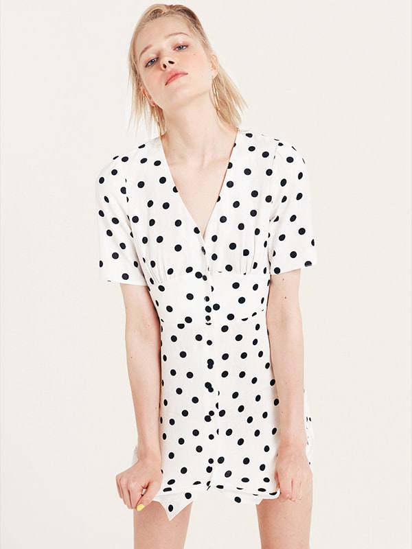 Cream and Black Spot Alexa Linen Blend Mini Dress