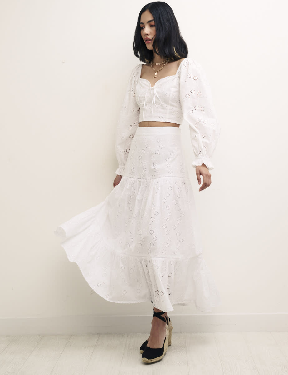 White Broderie Summer Midi Skirt
