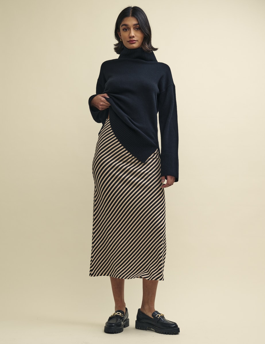 Diagonal Stripe Jersey Ruched Midi Skirt | Nobody's Child