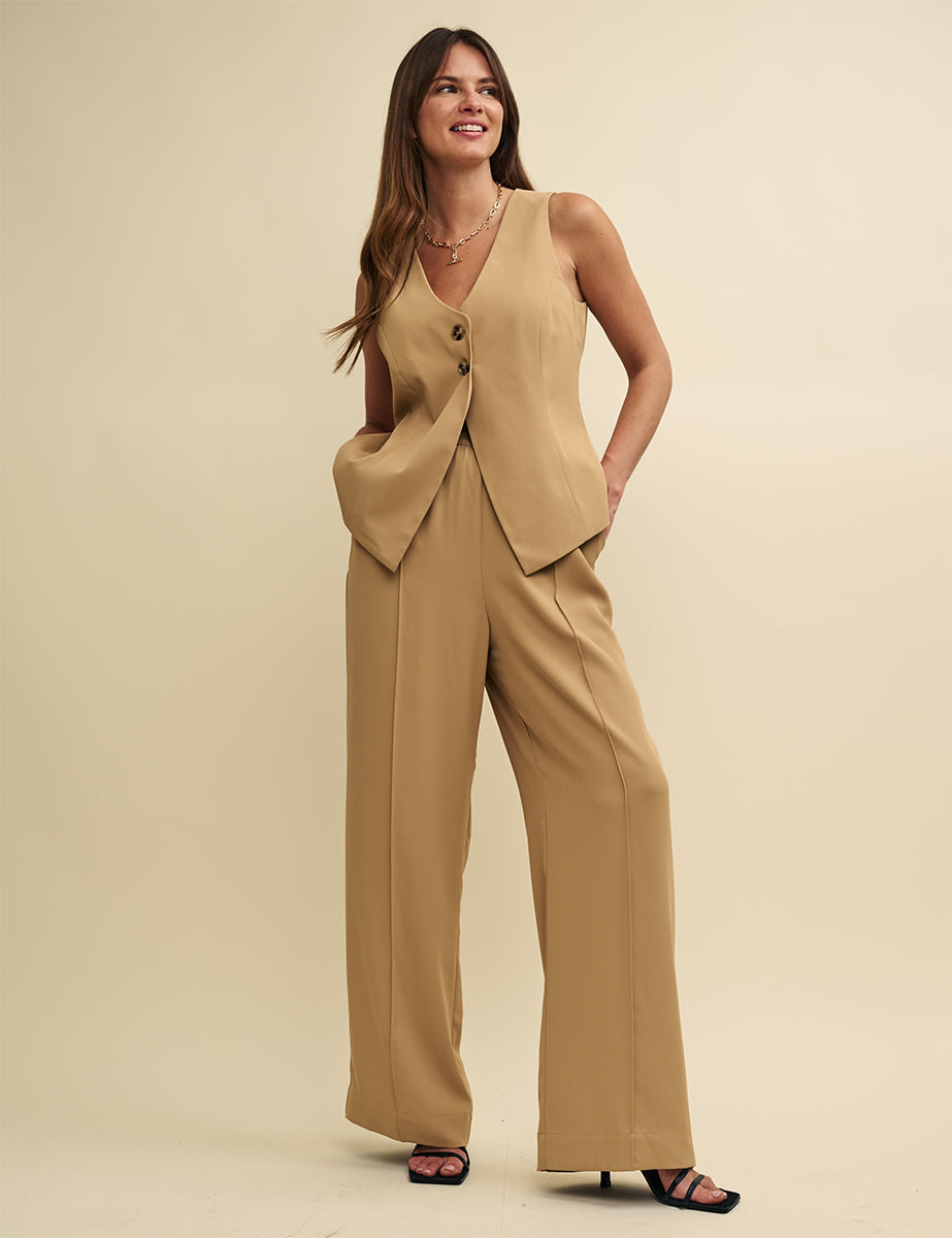 Camel Pull-On Tailored Trousers