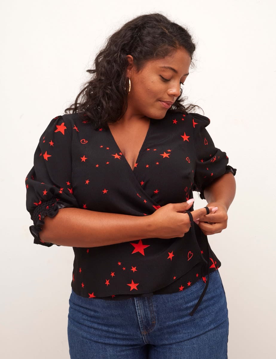 Curve Black and Red Star Arabella Wrap Top