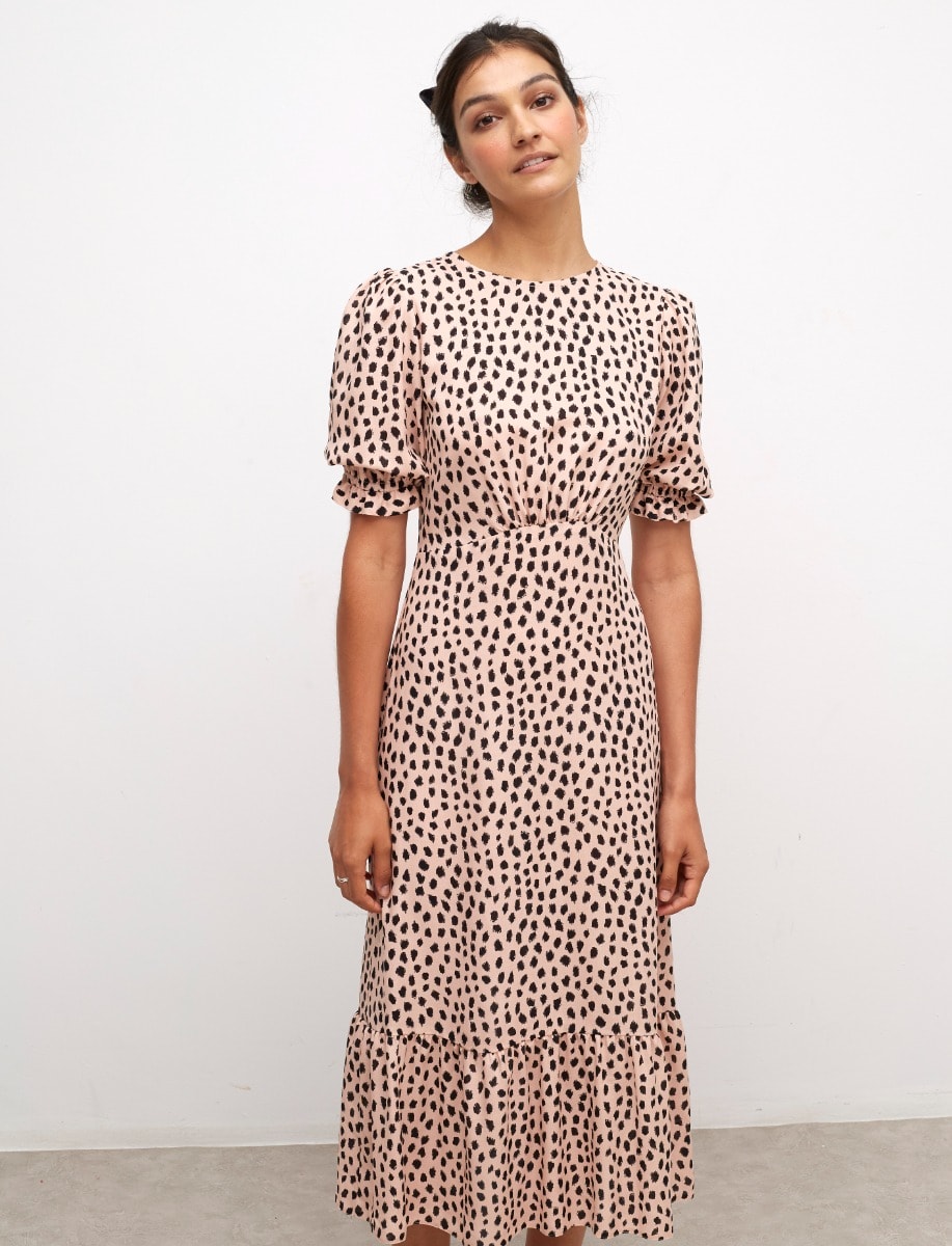 Lenzing™ Ecovero™ Pink and Black Smudge Selena Short Sleeve Midi Dress
