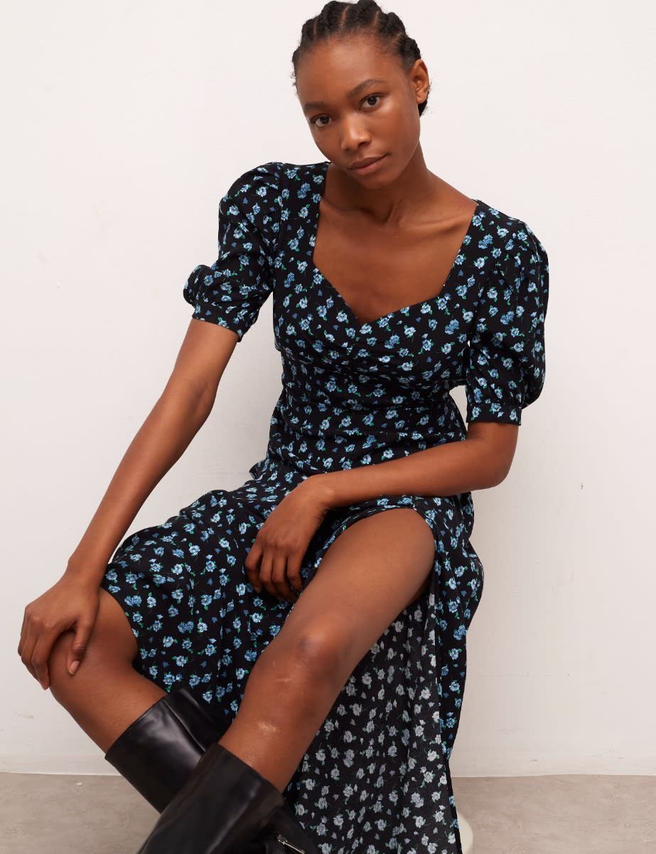 Lenzing™ Ecovero™ Black and Blue Floral Rosie Midi Dress