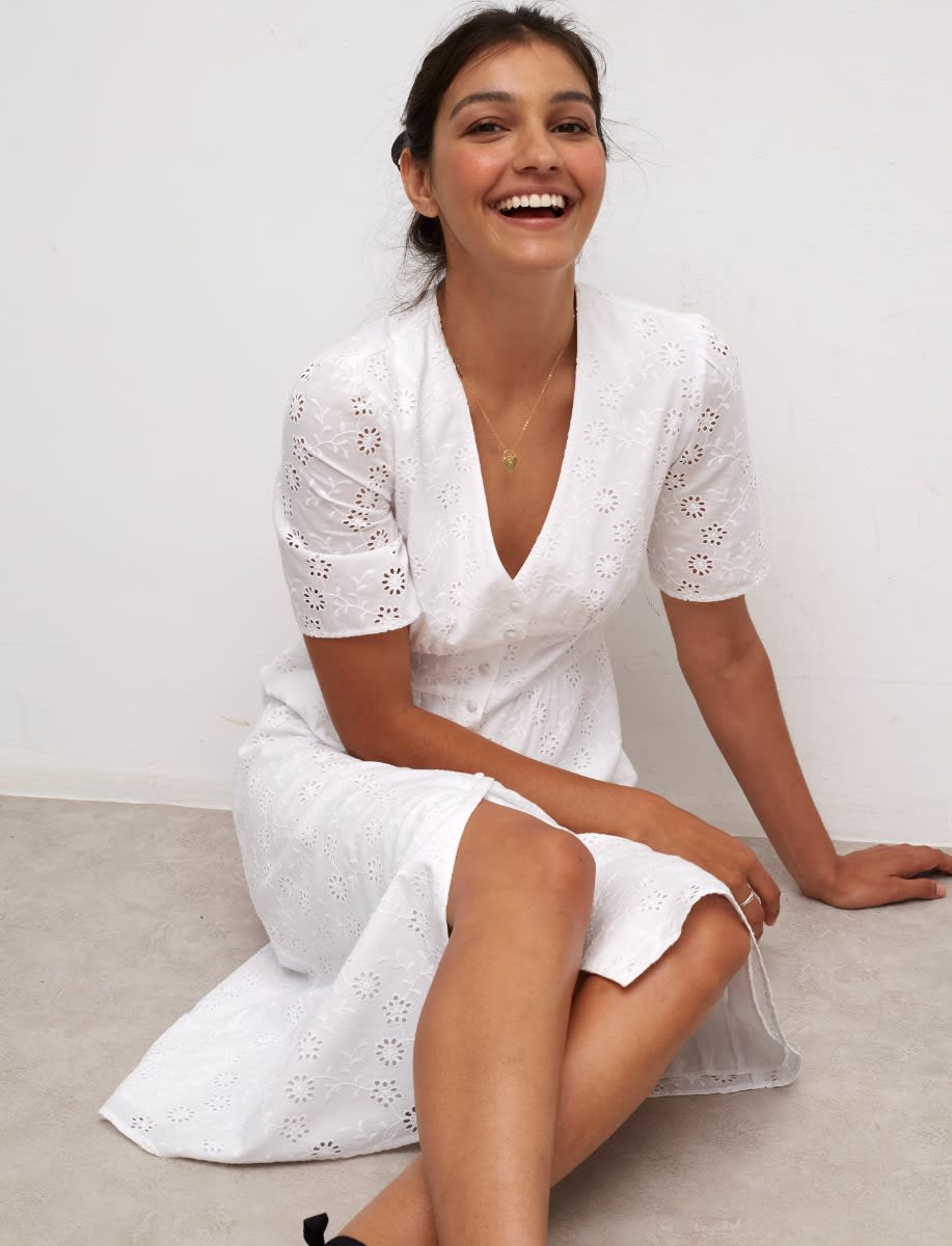White Alexa Broiderie Midi Dress 