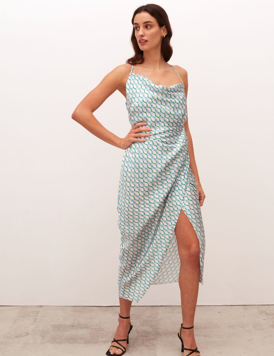 Multi Geo Print Kiki Slip Midi Dress