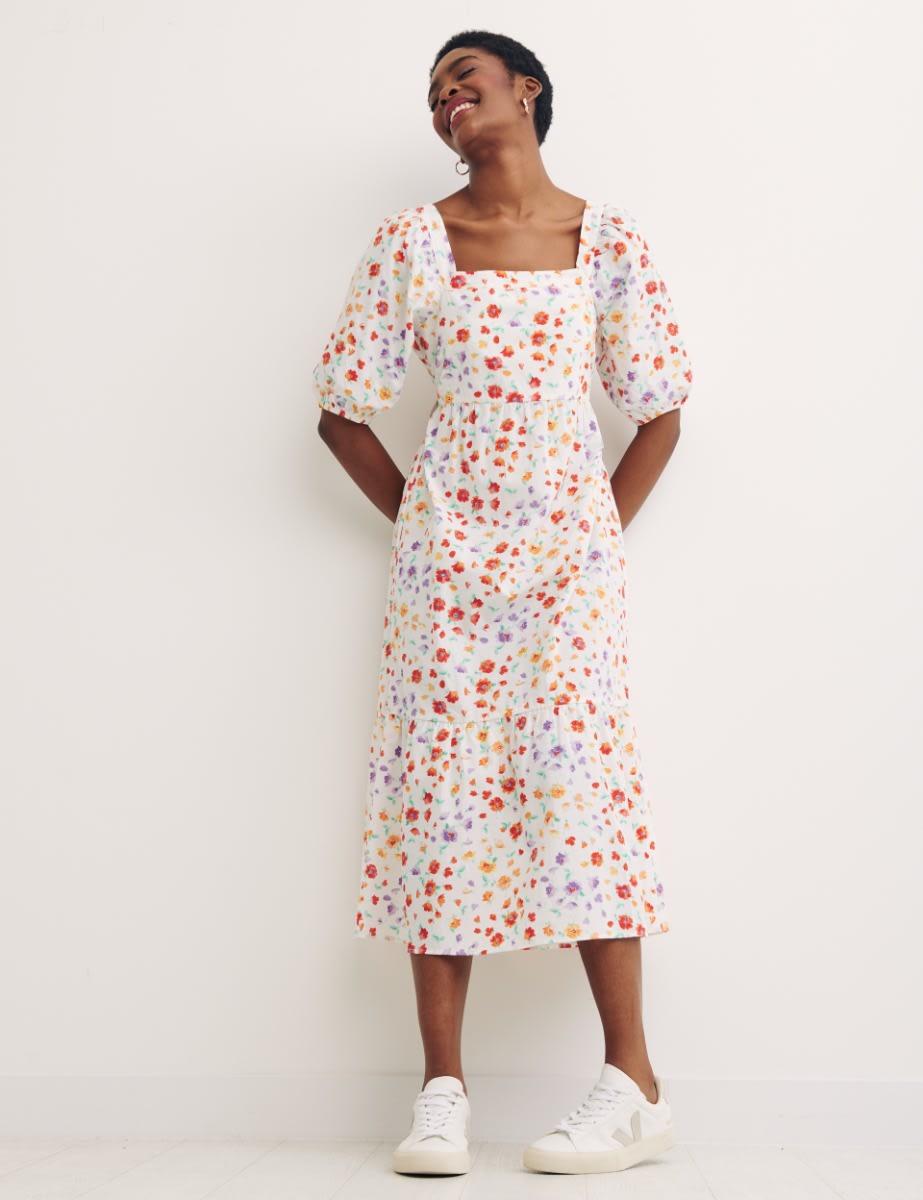 Multi Big Floral Print Loretta Midi Dress 