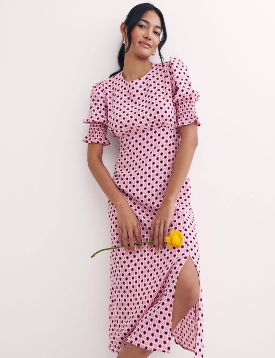 Pink Geometric Print Luna Midi Dress