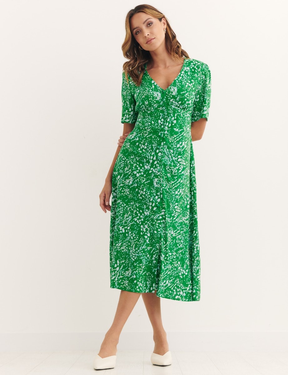 Green Animal Print Alexa Midi Dress