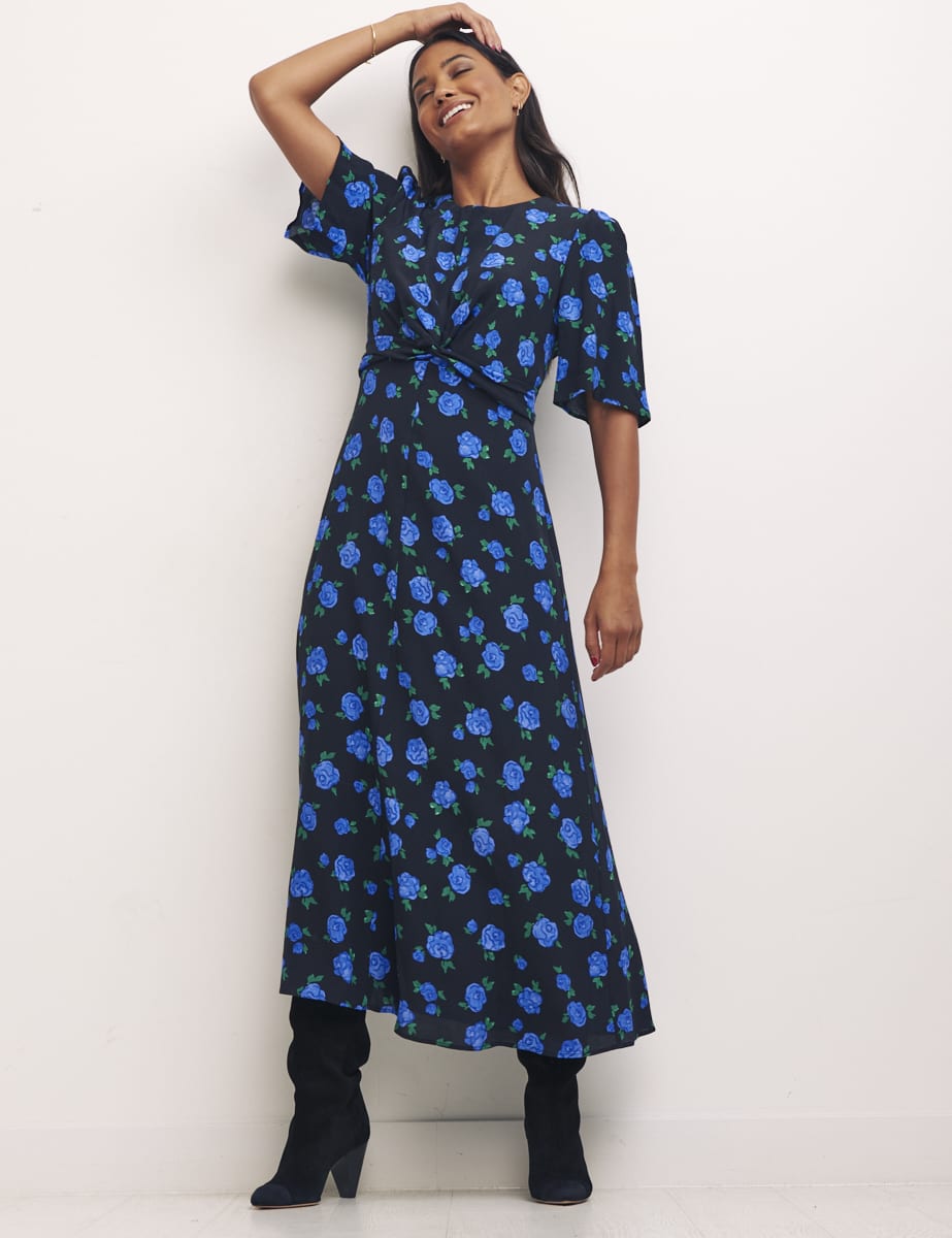 Blush Floral Blue Octavia Midi Dress