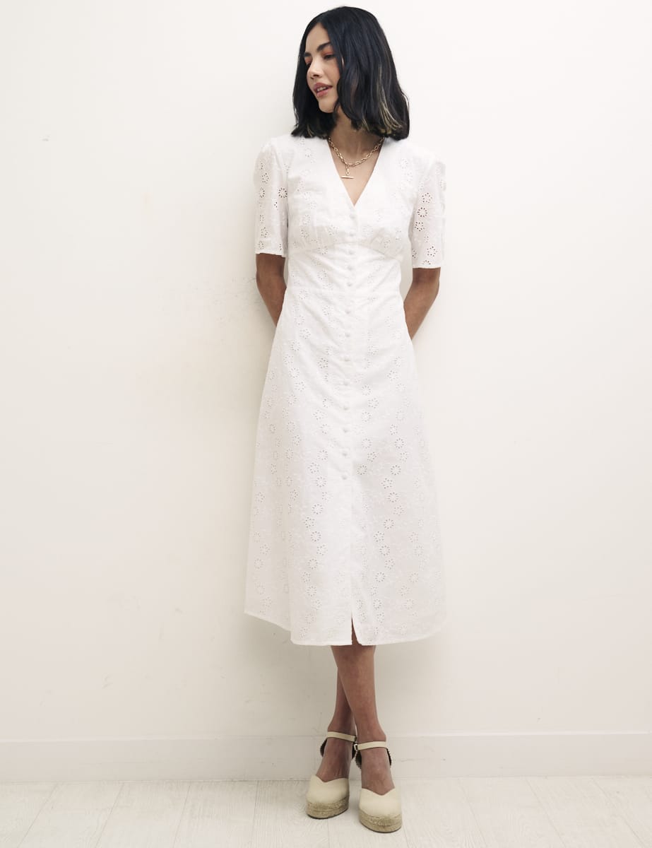 White Alexa Broderie Midi Dress