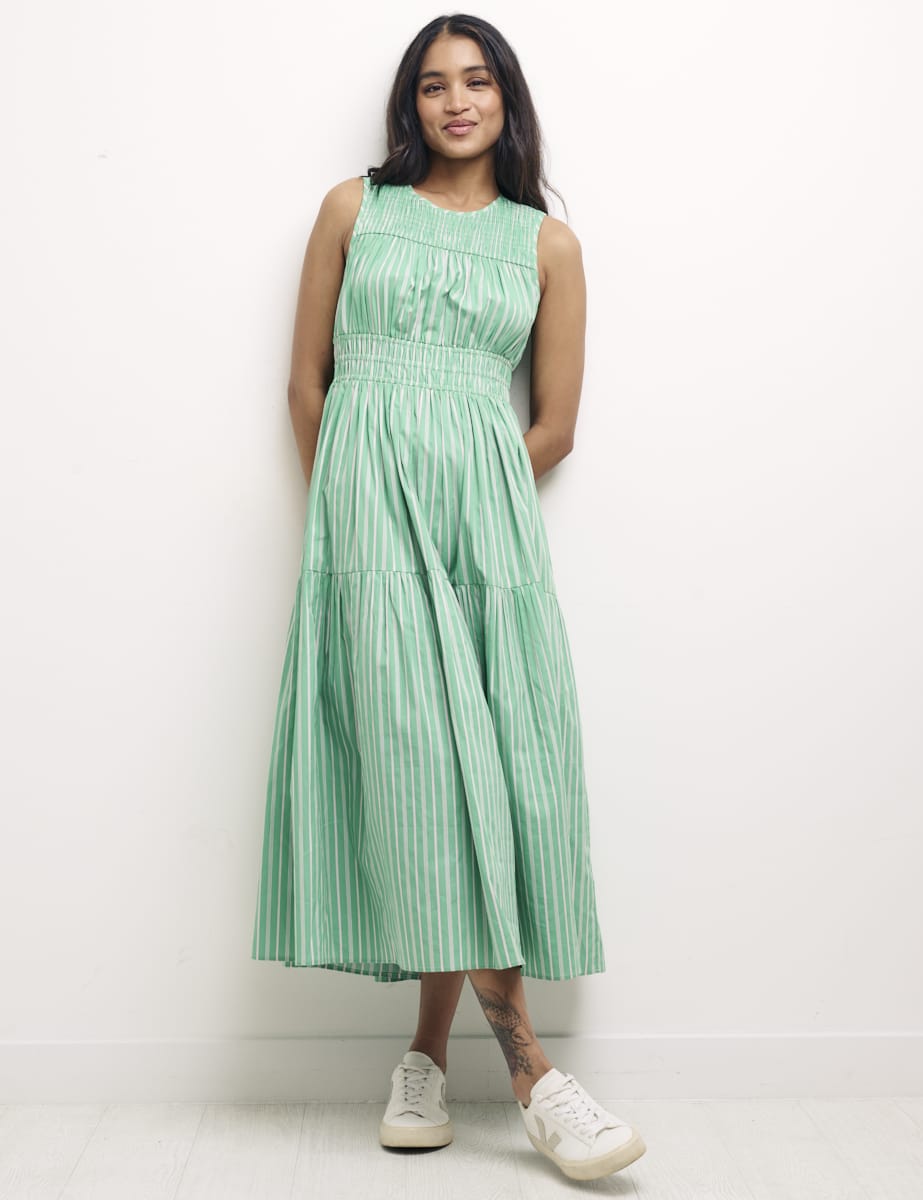 Green/Pink Stripe Elora Petite Midi Dress