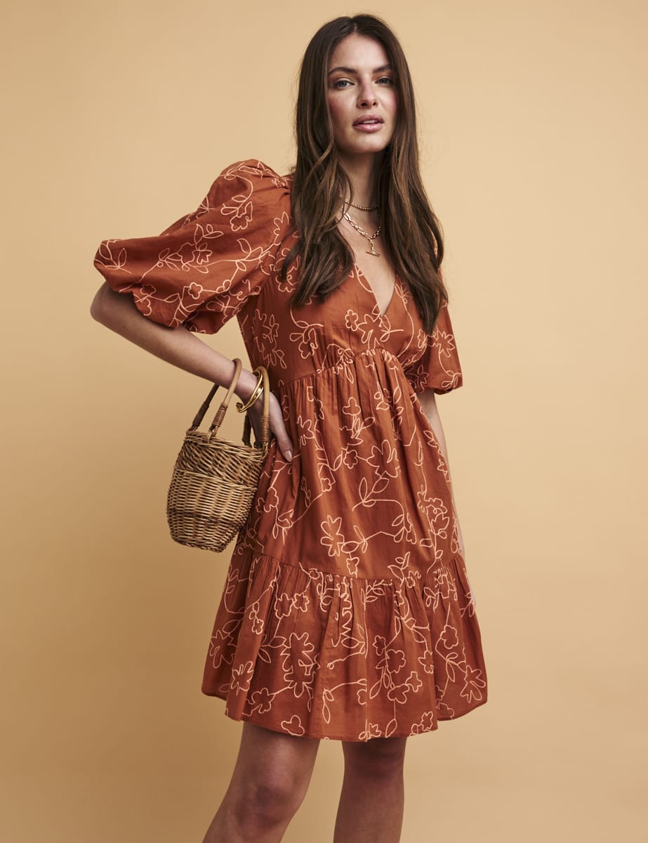 NC Boutique Brown Broderie Anglaise Vienna Mini Dress
