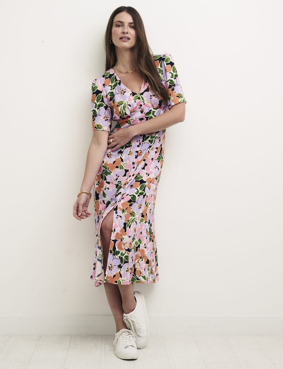 Petite Floral Alexa with Shirring Midi Dress
