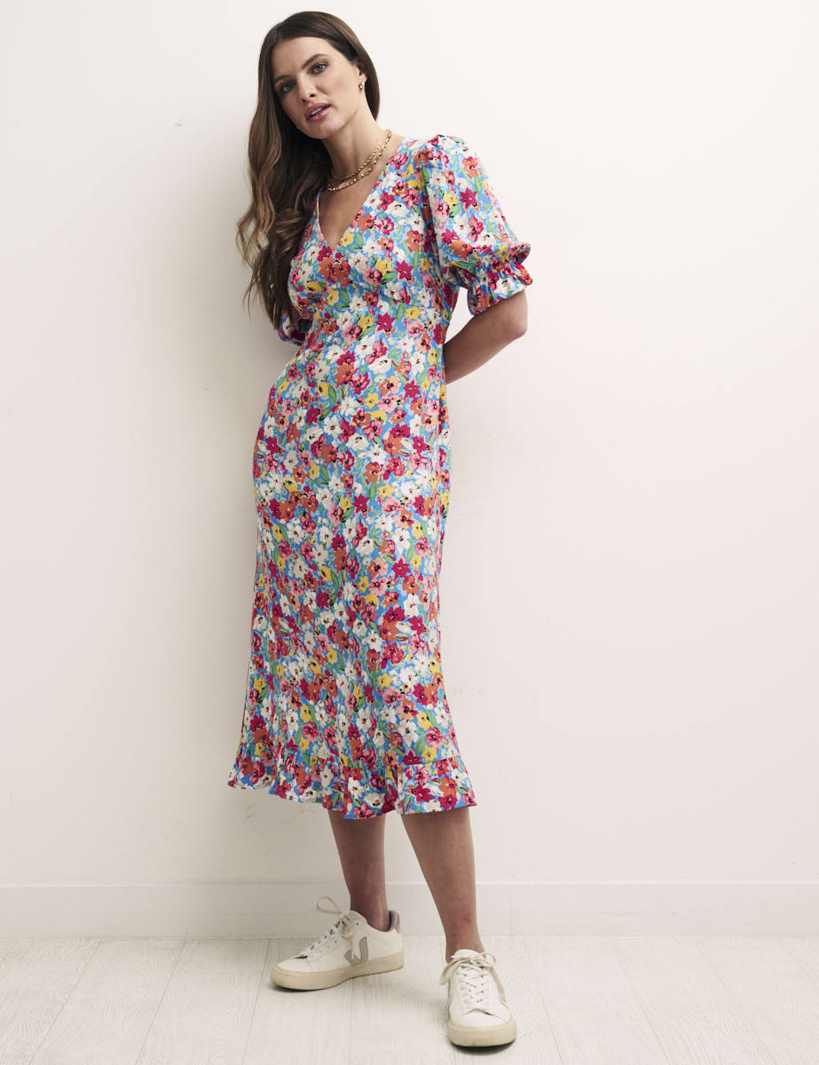 Floral Puff Sleeve Delilah Midi Tea Dress