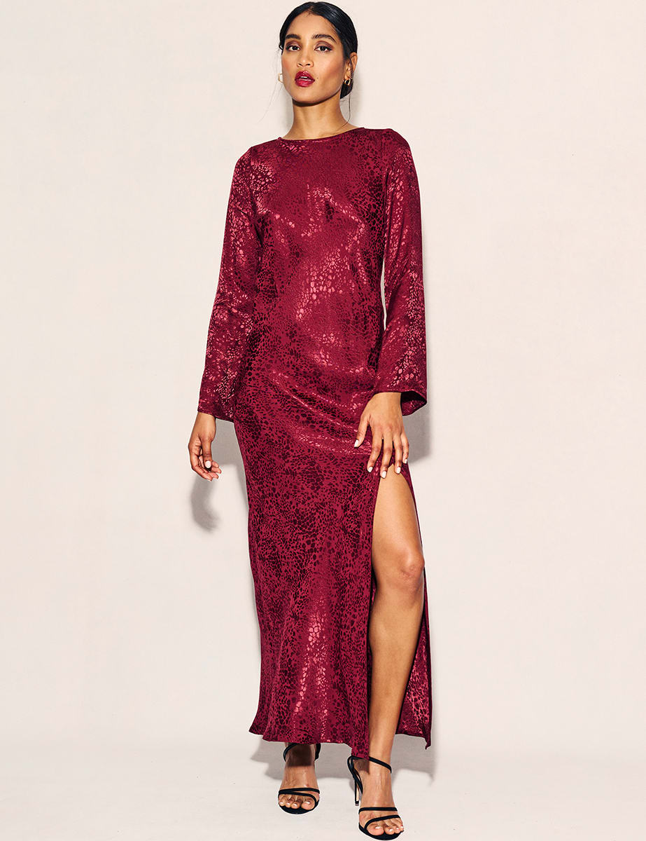 Burgundy Satin Jacquard Sydney Maxi Dress