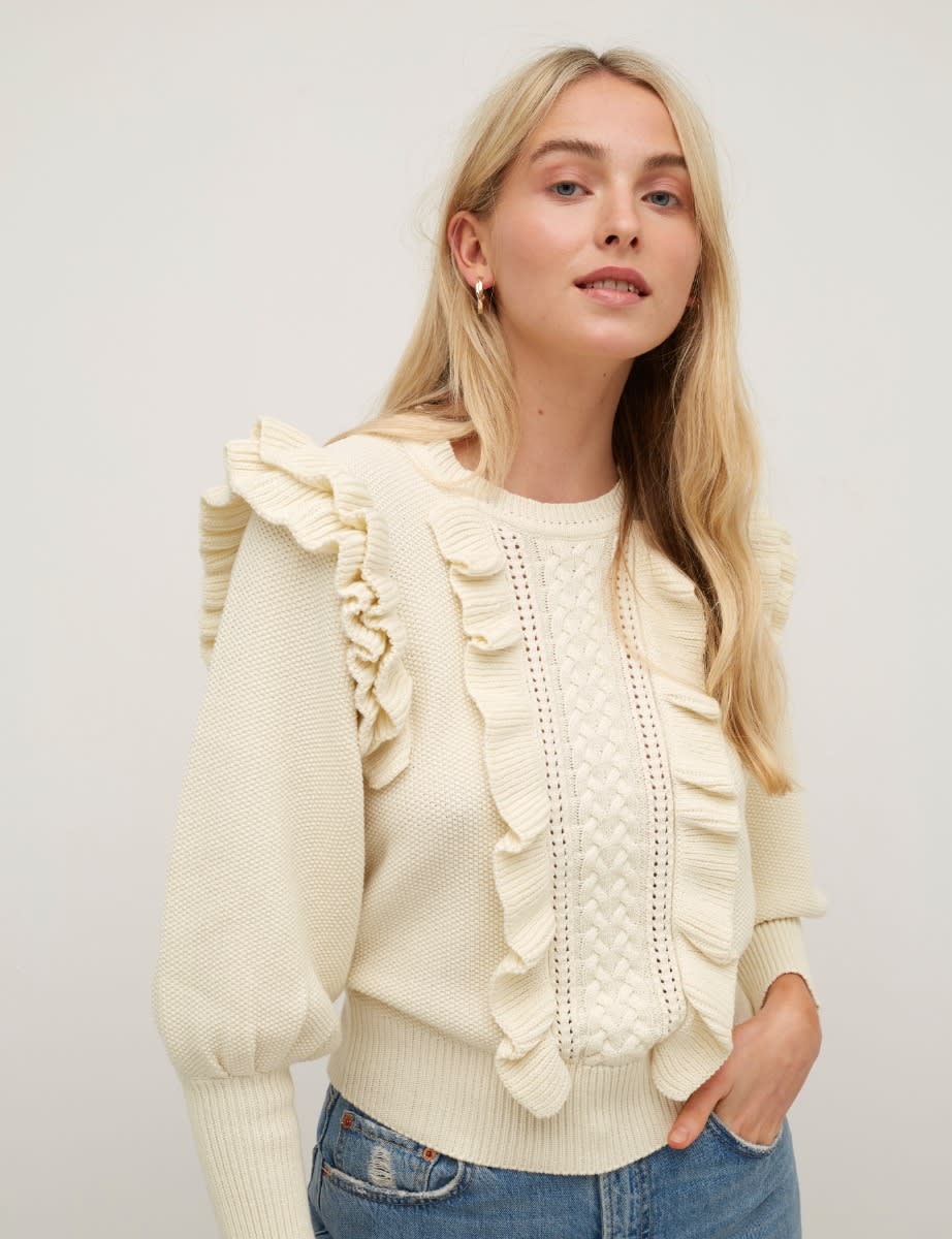 Cream Ruffle & Cable Detail Jumper