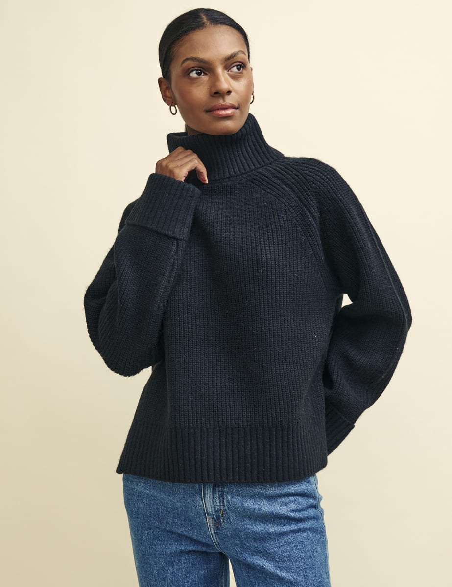 Black Roll Neck Chunky Knitted Jumper