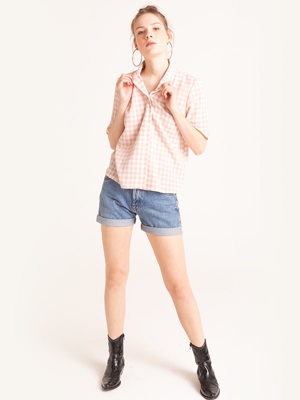Pink and White Check Agnes Bowling Shirt