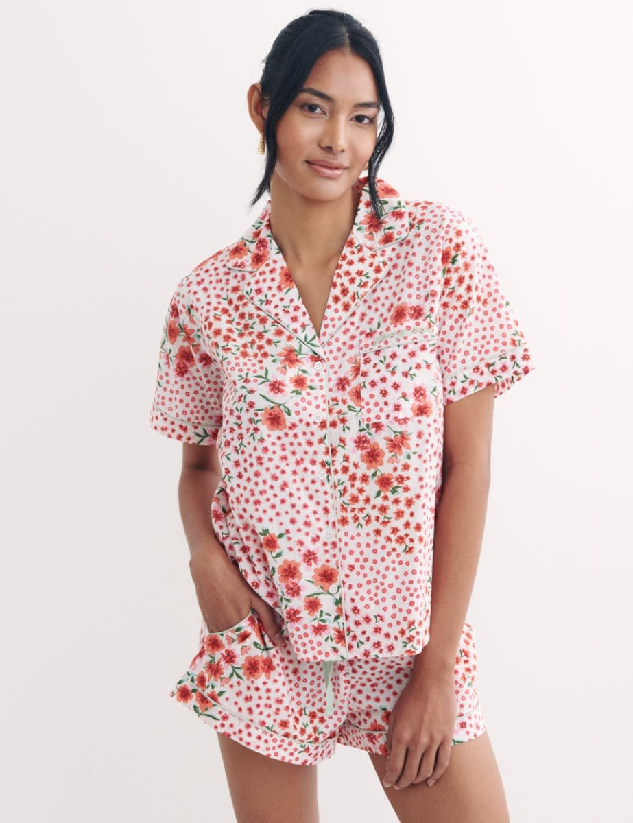 Green and Red Floral  Short Sleeve PJ Short Set 