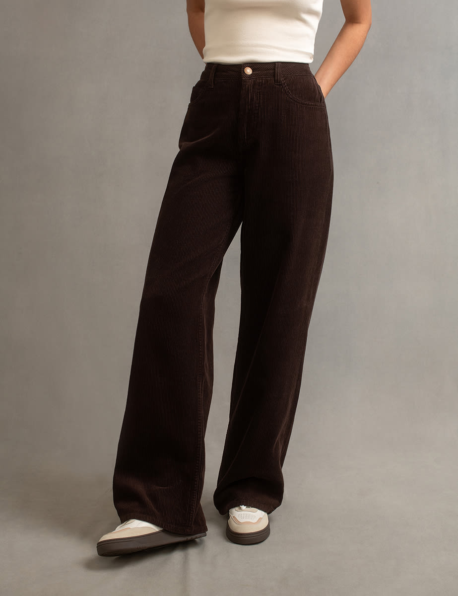 Brown Cord Wide Leg Trousers