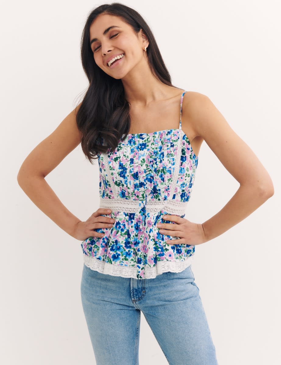 Blue Floral Broderie Sylvia Top