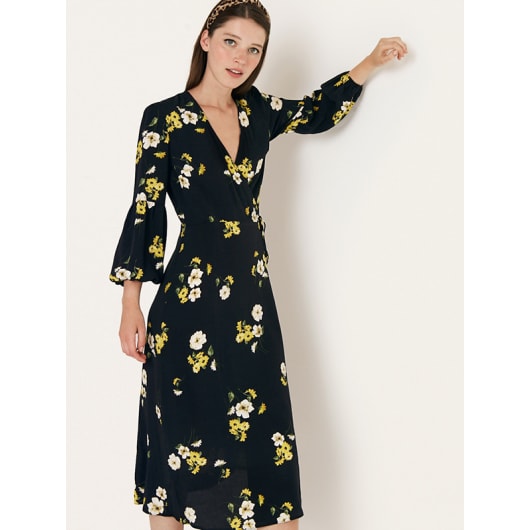 Black and Yellow Floral Bluebelle Wrap Midi Dress | Nobody's Child